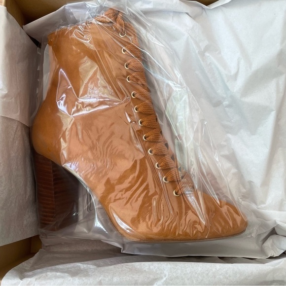 Sezane Alicia Heeled Booties 6.5 NIB Lace Up Suede Leather French Almond Toe - Picture 3 of 15